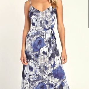 LULU’S | NWT Sparkling Summer Navy Blue Floral Lurex Maxi Dress | Size Medium